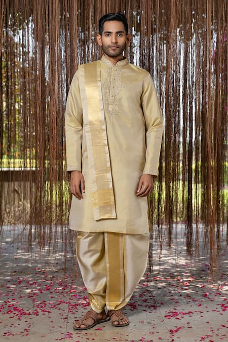 Hilo Design Green Embroidery Olive Kanjivaram Machien Set