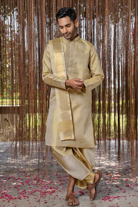 Hilo Design Olive KANJIVARAM Machien Embroidered Set 