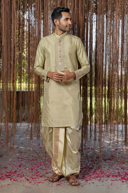 Hilo Design Olive Kanjivaram Embroidered Set 