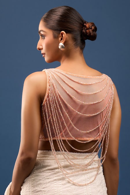 Samyukta Singhania Peach Crystal Beaded Padded Blouse 