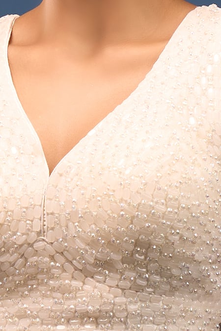 Shop_Samyukta Singhania_White Silk Beads V-neck Padded Blouse _Online_at_Aza_Fashions