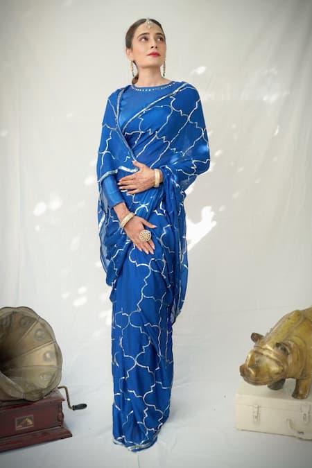 Ruar India Queensblue Chiffon Saree With Blouse 