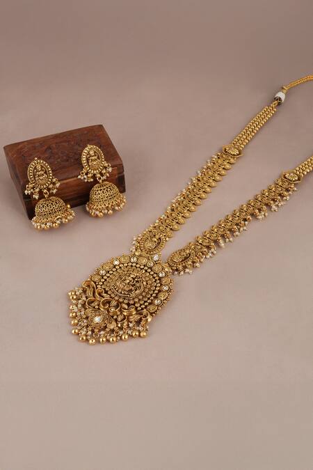 Shop_Smars Jewelry_Gold Plated Stones Designer Necklace And Earring Set_Online_at_Aza_Fashions