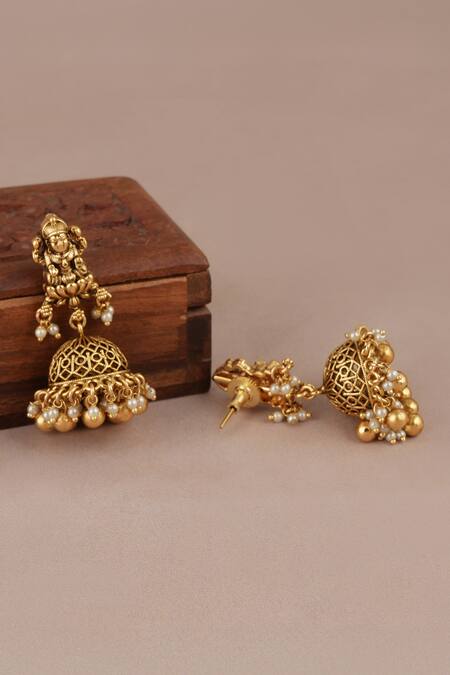 Buy_Smars Jewelry_Gold Plated Pearls Work Necklace And Earring Set_Online_at_Aza_Fashions