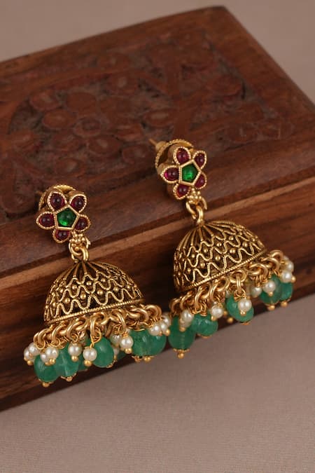 Buy_Smars Jewelry_Gold Plated Stones Synthetic Necklace And Earring Set_Online_at_Aza_Fashions