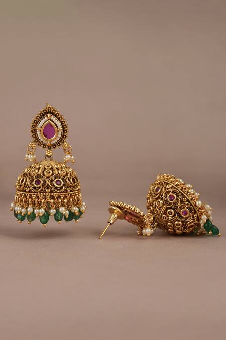 Smars Jewelry_Gold Plated Pearls And Synthetic Stone Earrings_Online_at_Aza_Fashions