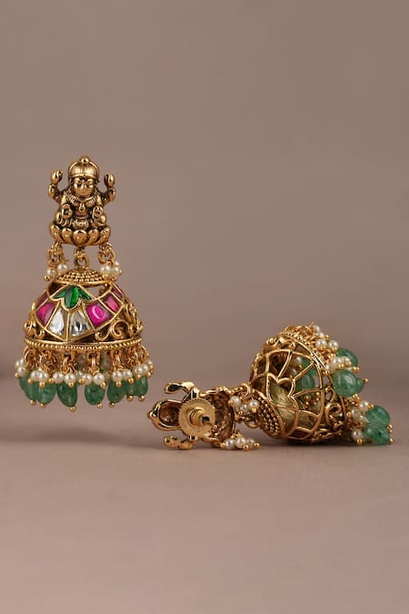 Smars Jewelry_Gold Plated Stones, Pearls Designer Earring With Synthetic_Online_at_Aza_Fashions