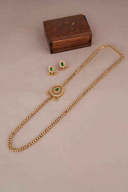 Smars Jewelry Gold Synthetic Stone Necklace & Earring Set 