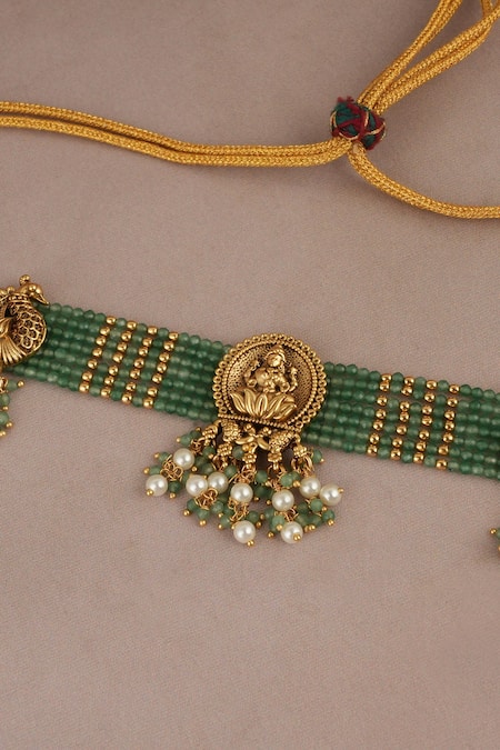 Shop_Smars Jewelry_Gold Plated Pearls, Stones And Choker Necklace Set_Online_at_Aza_Fashions