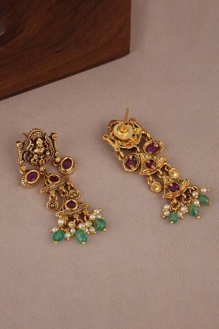 Buy_Smars Jewelry_Gold Plated Stones, Pearls Designer Necklace And Earring Set_Online_at_Aza_Fashions