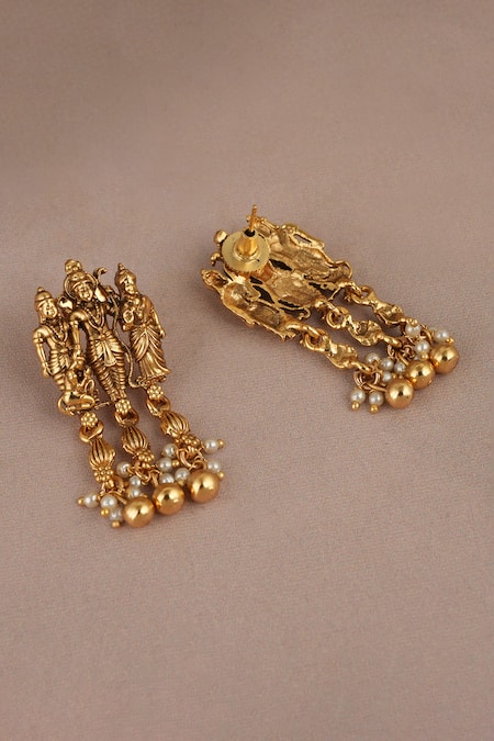 Smars Jewelry_Gold Plated Pearls Work Necklace And Earring Set_Online_at_Aza_Fashions