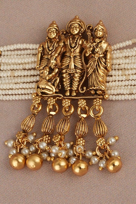 Buy_Smars Jewelry_Gold Plated Pearls Work Necklace And Earring Set_Online_at_Aza_Fashions