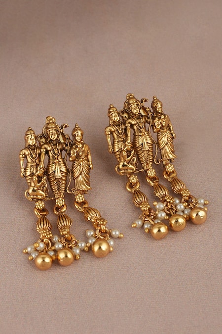 Shop_Smars Jewelry_Gold Plated Pearls Work Necklace And Earring Set_Online_at_Aza_Fashions