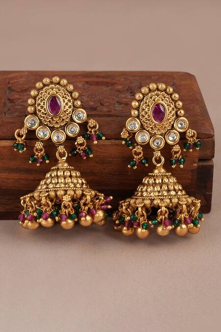 Buy_Smars Jewelry_Gold Plated Stones Synthetic Necklace And Earring Set_Online_at_Aza_Fashions