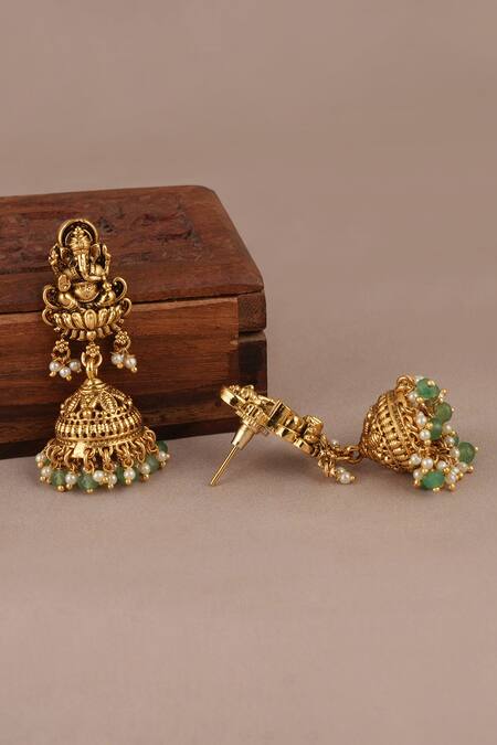 Smars Jewelry_Gold Plated Pearls Work Necklace And Earring Set_Online_at_Aza_Fashions