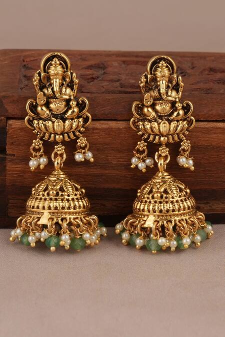 Buy_Smars Jewelry_Gold Plated Pearls Work Necklace And Earring Set_Online_at_Aza_Fashions