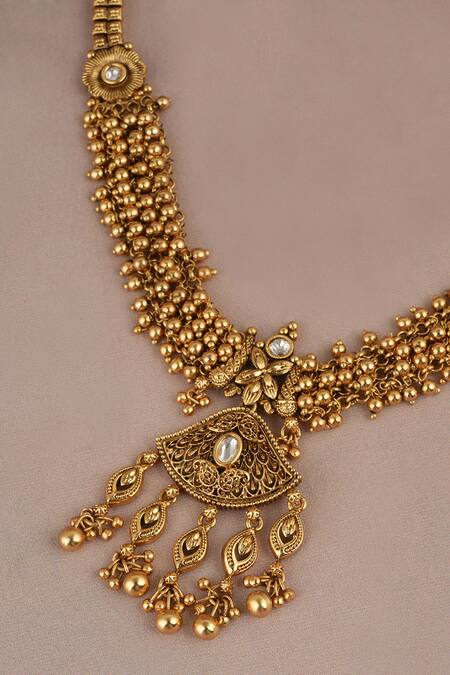 Smars Jewelry_Gold Plated Zari Kundan Necklace And Earring Set_Online_at_Aza_Fashions
