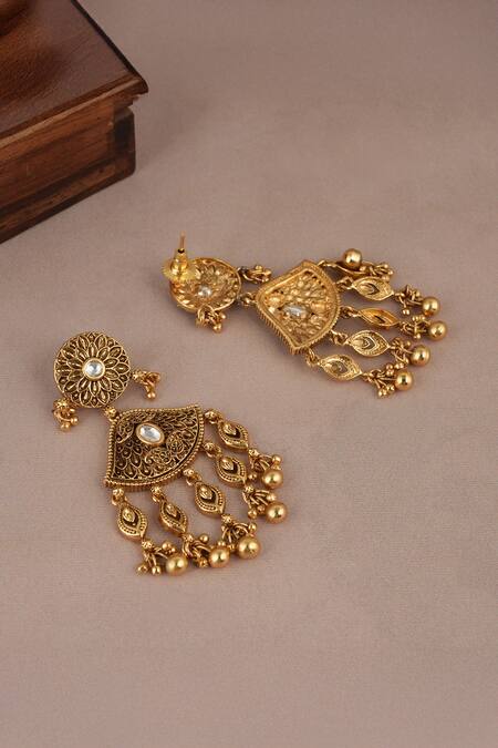 Buy_Smars Jewelry_Gold Plated Zari Kundan Necklace And Earring Set_Online_at_Aza_Fashions