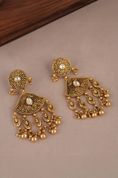 Shop_Smars Jewelry_Gold Plated Zari Kundan Necklace And Earring Set_Online_at_Aza_Fashions