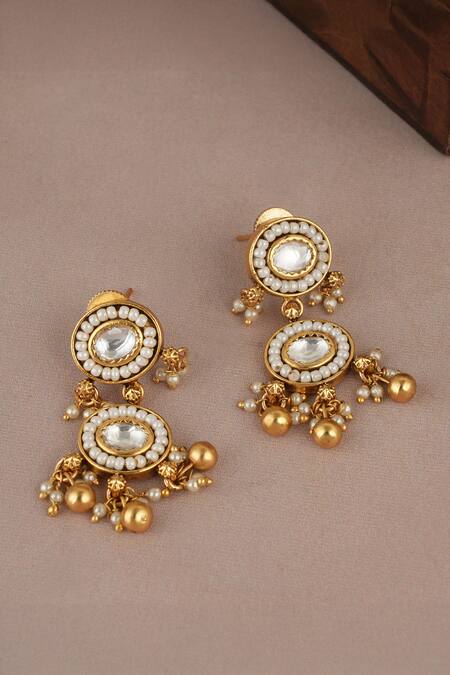 Smars Jewelry_Gold Plated Pearls, Stones Kundan Necklace And Earring Set_Online_at_Aza_Fashions