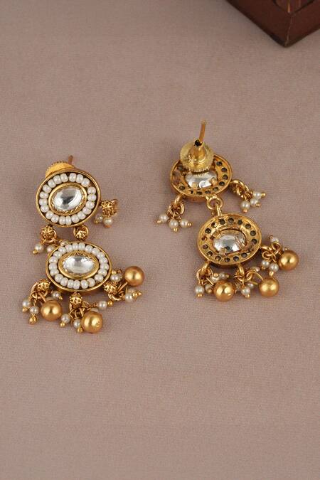 Buy_Smars Jewelry_Gold Plated Pearls, Stones Kundan Necklace And Earring Set_Online_at_Aza_Fashions