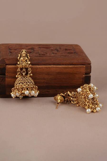 Smars Jewelry_Gold Plated Stones, Pearls Designer Necklace And Earring Set_Online_at_Aza_Fashions