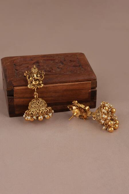 Smars Jewelry_Gold Plated Pearls Work Necklace And Earring Set_Online_at_Aza_Fashions