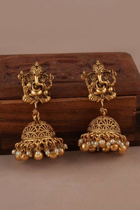 Buy_Smars Jewelry_Gold Plated Pearls Work Necklace And Earring Set_Online_at_Aza_Fashions