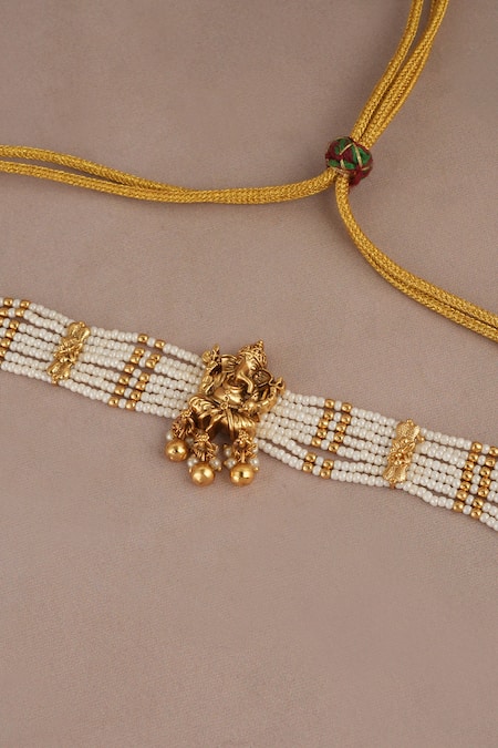 Shop_Smars Jewelry_Gold Plated Pearls Work Necklace And Earring Set_Online_at_Aza_Fashions