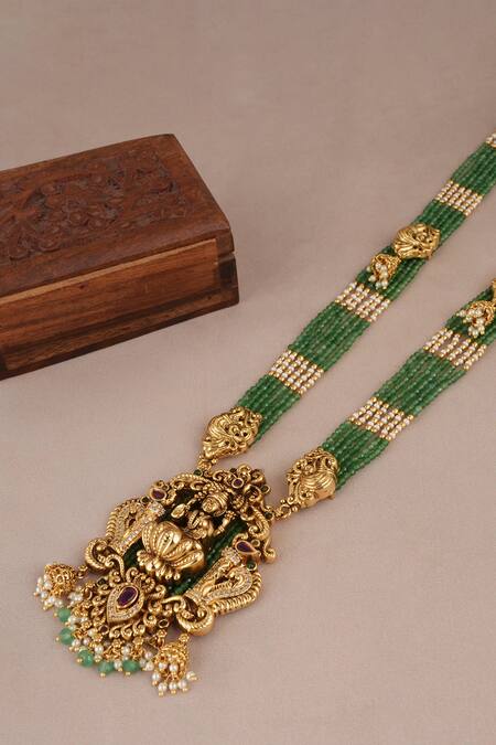 Smars Jewelry_Gold Plated Pearl Synthetic Stone Necklace_Online_at_Aza_Fashions