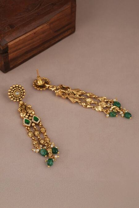 Smars Jewelry_Gold Plated Pearls, Stones And Necklace Set_Online_at_Aza_Fashions