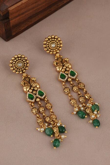 Shop_Smars Jewelry_Gold Plated Pearls, Stones And Necklace Set_Online_at_Aza_Fashions