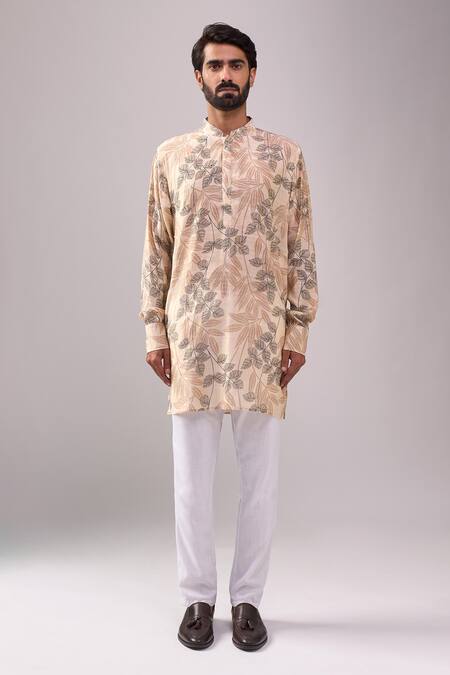 Buy_Spring Break_Cream Cotton, Linen Tropical Print Kurta Set _Online_at_Aza_Fashions