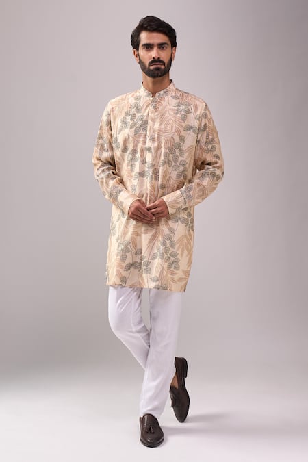Spring Break Cream Cotton, Linen Tropical Print Kurta Set 