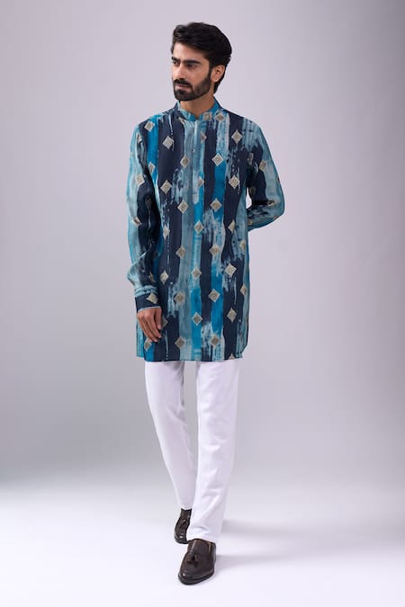 Spring Break Blue Cotton Navy Printed Kurta Set 