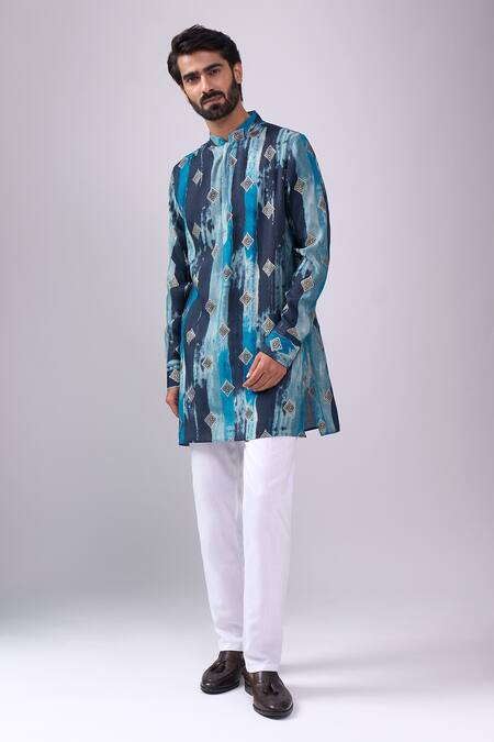 Buy Spring Break Blue Cotton Navy Printed Kurta Set Buy_Spring Break_Blue Cotton Navy Printed Kurta Set
