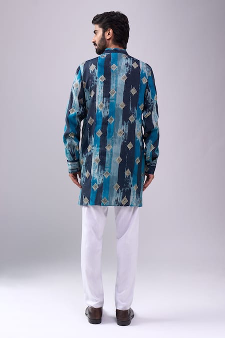 Shop Spring Break Blue Cotton Navy Printed Kurta Set at Aza Fashions Shop_Spring Break_Blue Cotton Navy Printed Kurta Set _at_Aza_Fashions