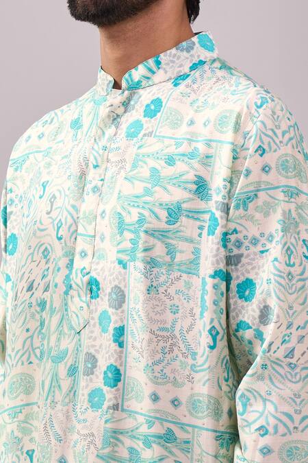 Spring Break Blue Cotton Enchanted Print Kurta Set at Aza Fashions Spring Break_Blue Cotton Enchanted Print Kurta Set _at_Aza_Fashions