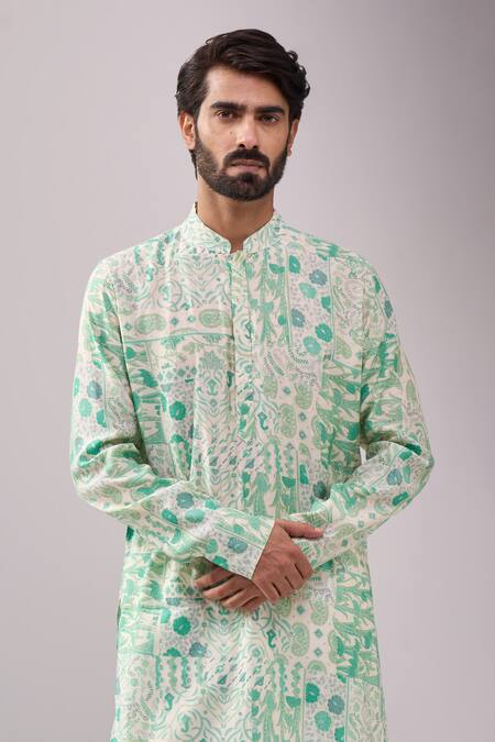 Shop Spring Break Green Cotton Enchanted Print Kurta Set Online at Aza Fashions Shop_Spring Break_Green Cotton Enchanted Print Kurta Set _Online_at_Aza_Fashions