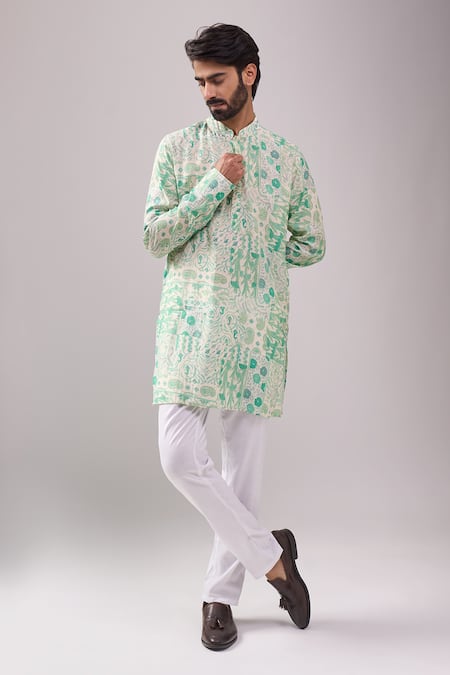 Spring Break Green Cotton Enchanted Print Kurta Set 