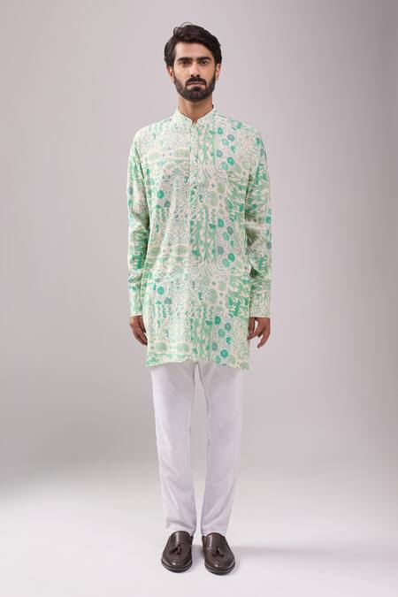 Spring Break Green Cotton Enchanted Print Kurta Set at Aza Fashions Spring Break_Green Cotton Enchanted Print Kurta Set _at_Aza_Fashions