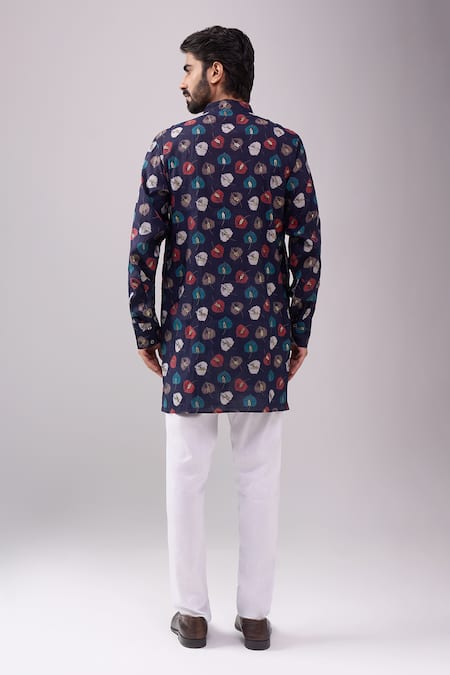 Spring Break Navy & Gold Leaf Print Kurta Set 