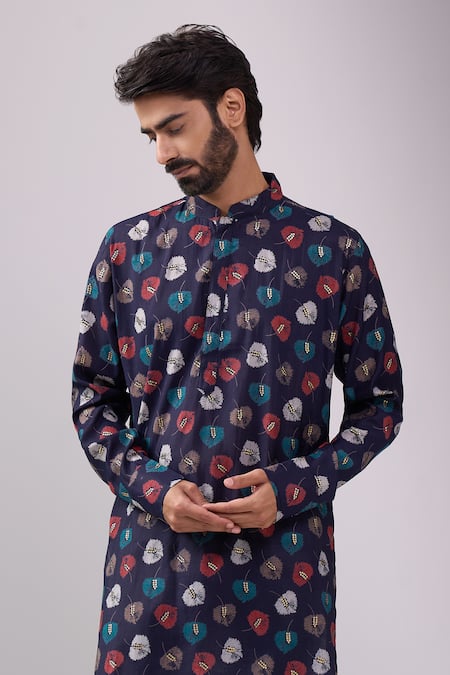 Buy Spring Break Navy Cotton And Gold Leaf Print Kurta Set Online at Aza Fashions Buy_Spring Break_Navy Cotton And Gold Leaf Print Kurta Set _Online_at_Aza_Fashions