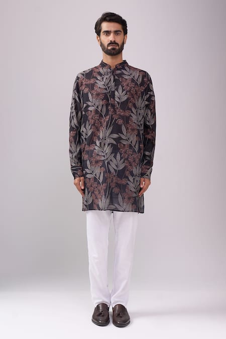 Spring Break Black Cotton, Linen Tropical Print Kurta Set Online at Aza Fashions Spring Break_Black Cotton, Linen Tropical Print Kurta Set _Online_at_Aza_Fashions