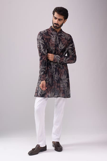 Buy Spring Break Black Cotton, Linen Tropical Print Kurta Set Online at Aza Fashions Buy_Spring Break_Black Cotton, Linen Tropical Print Kurta Set _Online_at_Aza_Fashions