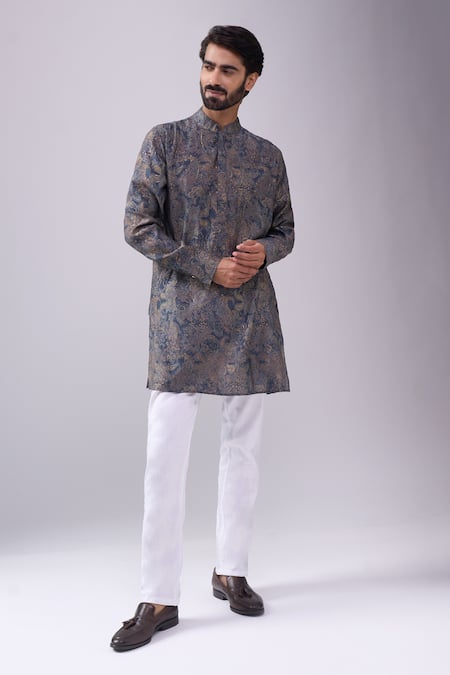 Spring Break Gray Cotton Paisley Print Kurta Set 