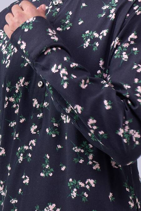 Spring Break Black Cotton Floral Print Kurta at Aza Fashions Spring Break_Black Cotton Floral Print Kurta_at_Aza_Fashions