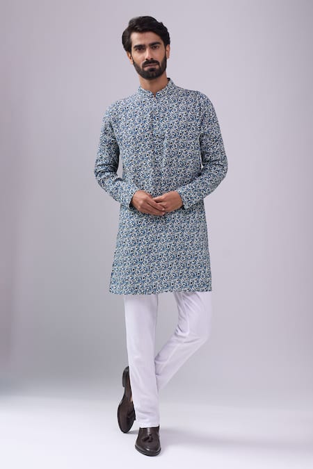 Spring Break Blue Cotton, Crepe Printed Kurta 