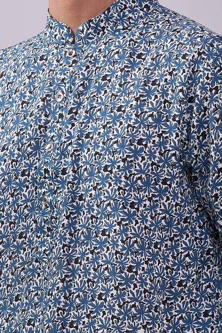 Shop Spring Break Blue Cotton, Crepe Printed Kurta Online at Aza Fashions Shop_Spring Break_Blue Cotton, Crepe Printed Kurta _Online_at_Aza_Fashions