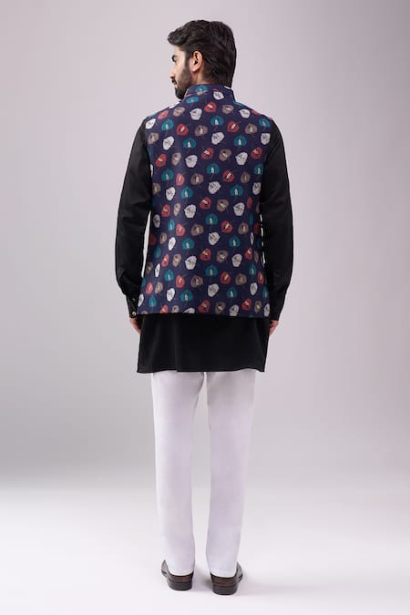 Spring Break Navy & Gold Leaf Print Kurta Set 